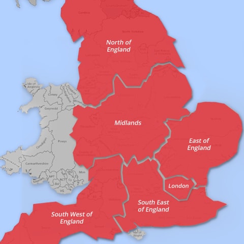 England Map - Choose Nearest Location To You